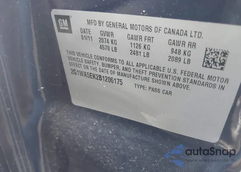 2011 Chevrolet Impala Ls z USA, uszkodzony, nr VIN 2G1WA5EK2B1206175